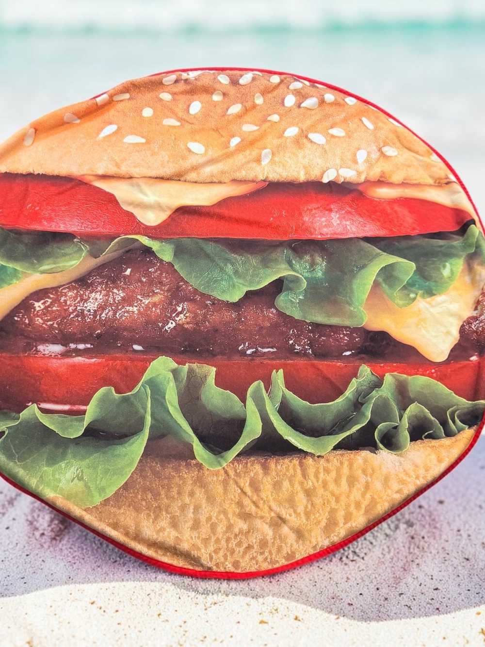 Novelty Burger Print Round Pouch - Red, Green, Tan